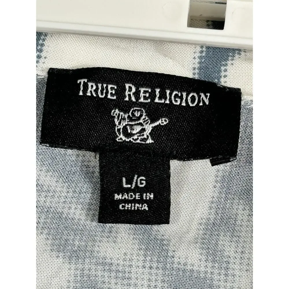 True Religion Hawaiian Shirt Mens‎ Size L Floral Rayon Short Sleeve Button Up